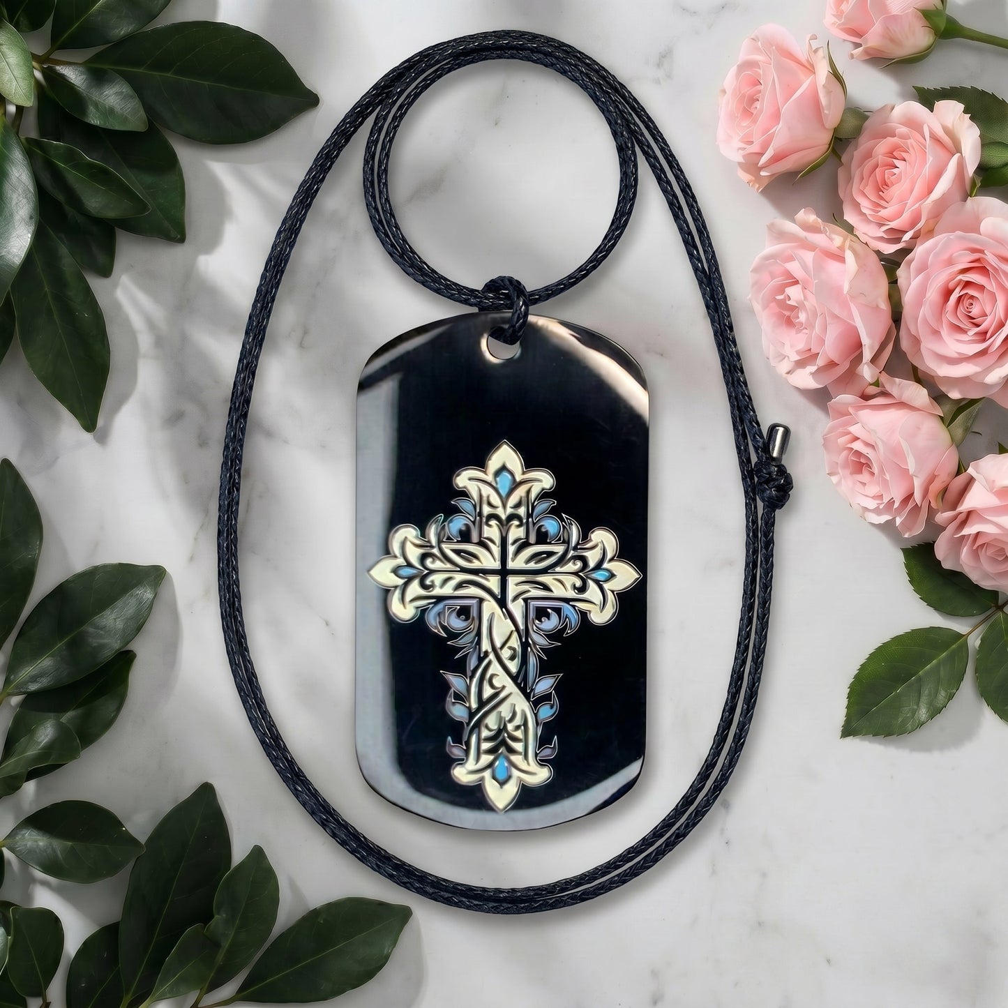 Collier : Croix en Or avec ses Joyaux en Bleu - Paix du Coeur Lux-Kimiya Porte-clefs/ Bijoux de sac