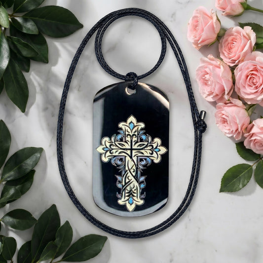 Collier : Croix en Or avec ses Joyaux en Bleu - Paix du Coeur Lux-Kimiya Porte-clefs/ Bijoux de sac