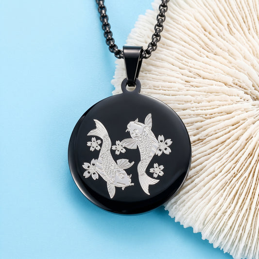 Collier noir en acier inoxydable gravé couleur par technologie laser MOPA
