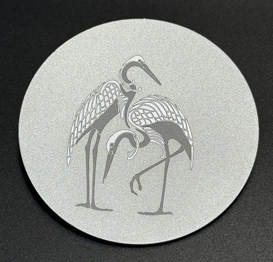 Deux Grues Japonaises sur Aluminium Lux-Kimiya Ornement Inox