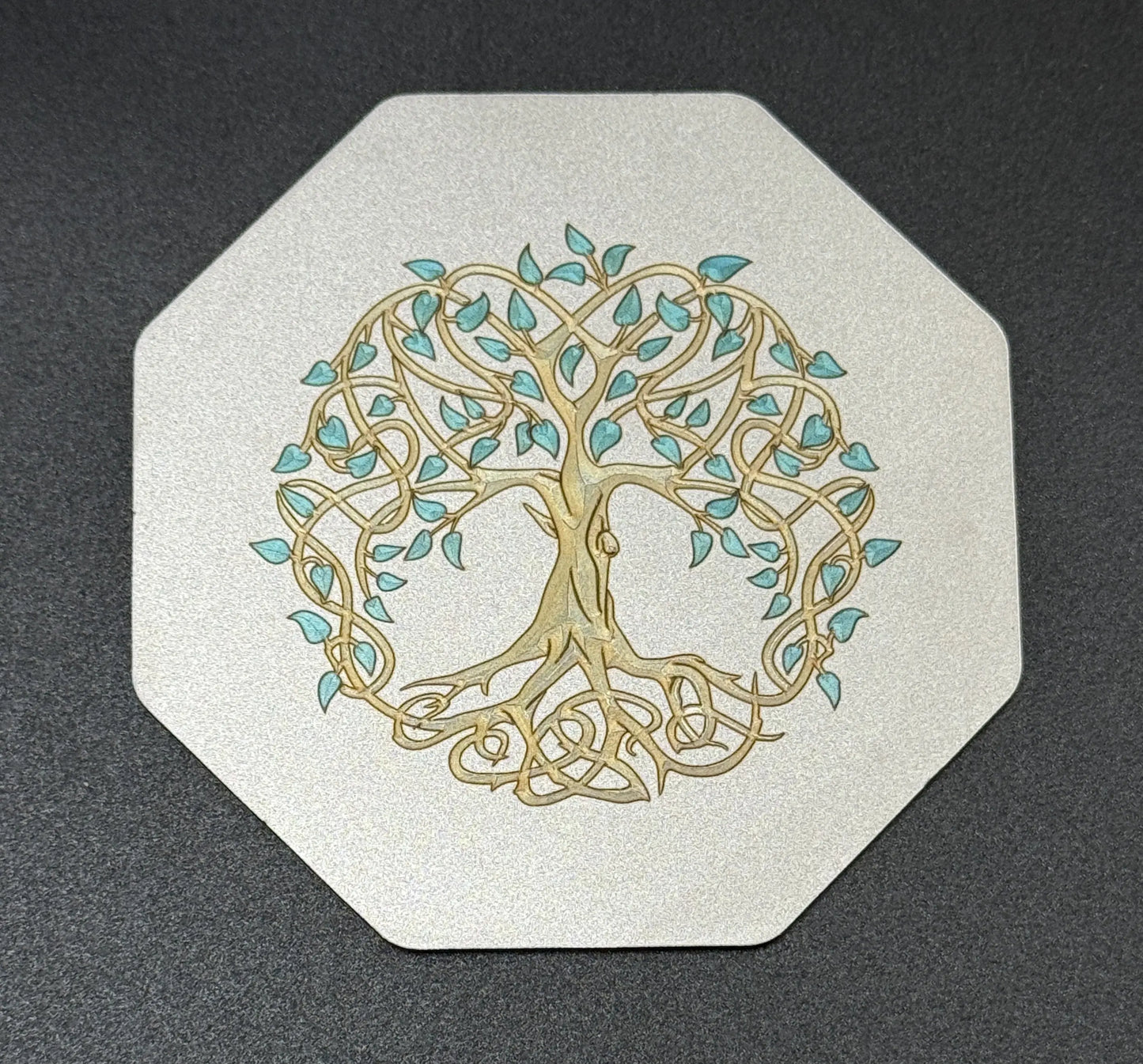 Arbre de vie Ciselé Or Feuilles Vertes Lux-Kimiya Ornement Inox