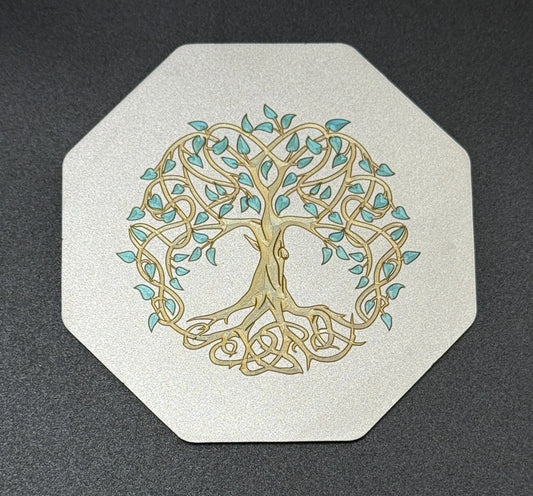 Arbre de vie Ciselé Or Feuilles Vertes Lux-Kimiya Ornement Inox