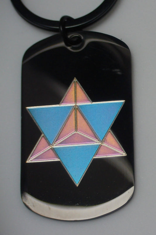 Porte cles / bijoux de sacs en acier inoxydable noir, gravé en couleur par laser MOPA
