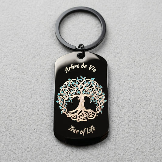 Porte-clefs Bijoux de sac Accessoire de sac noir en acier inoxydable gravé couleur par technologie laser MOPA