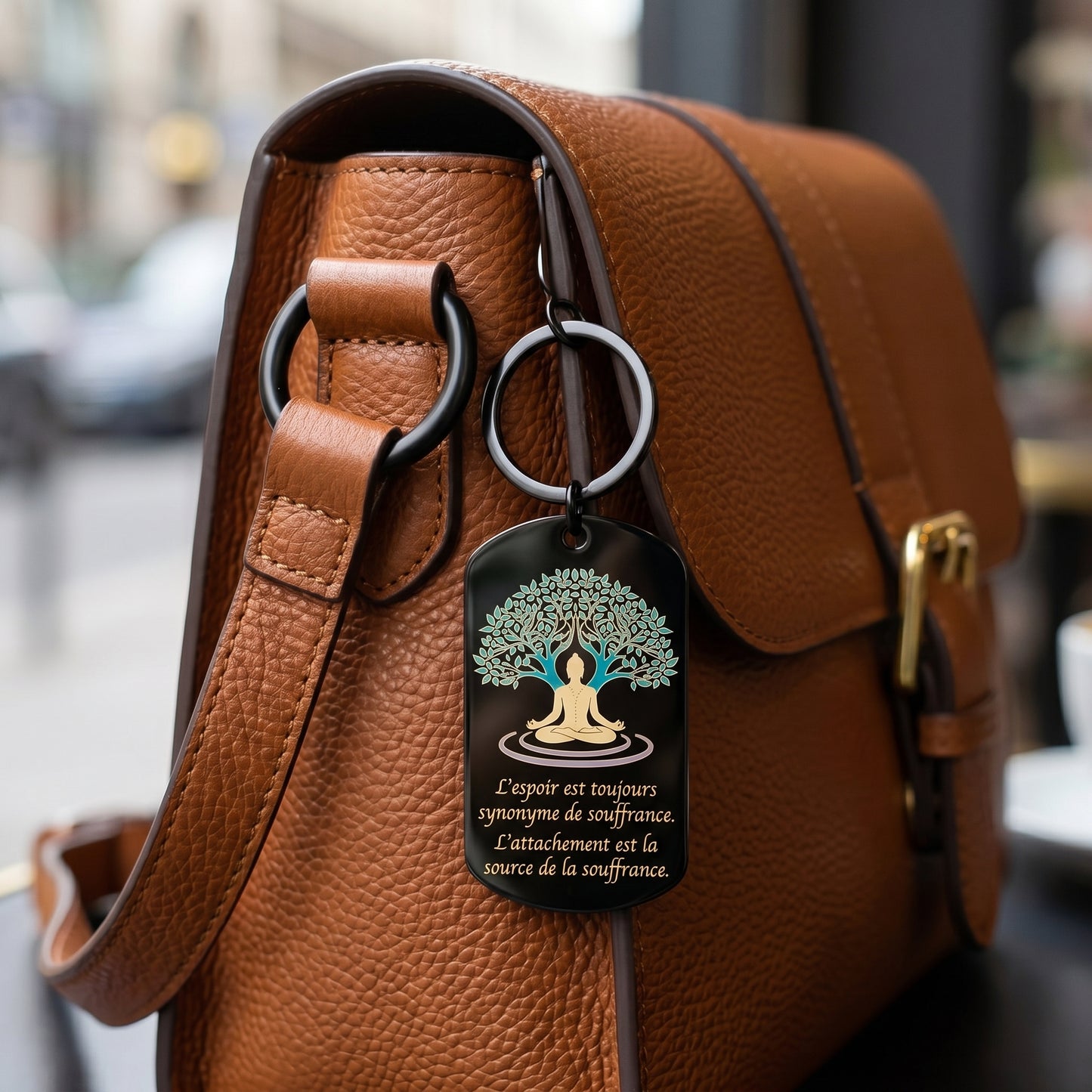 Porte-clefs Bijoux de sac Accessoire de sac noir en acier inoxydable gravé couleur par technologie laser MOPA