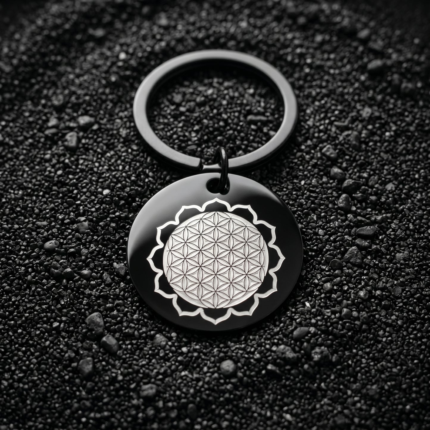 Porte-clefs Bijoux de sac Accessoire de sac noir en acier inoxydable gravé couleur par technologie laser MOPA