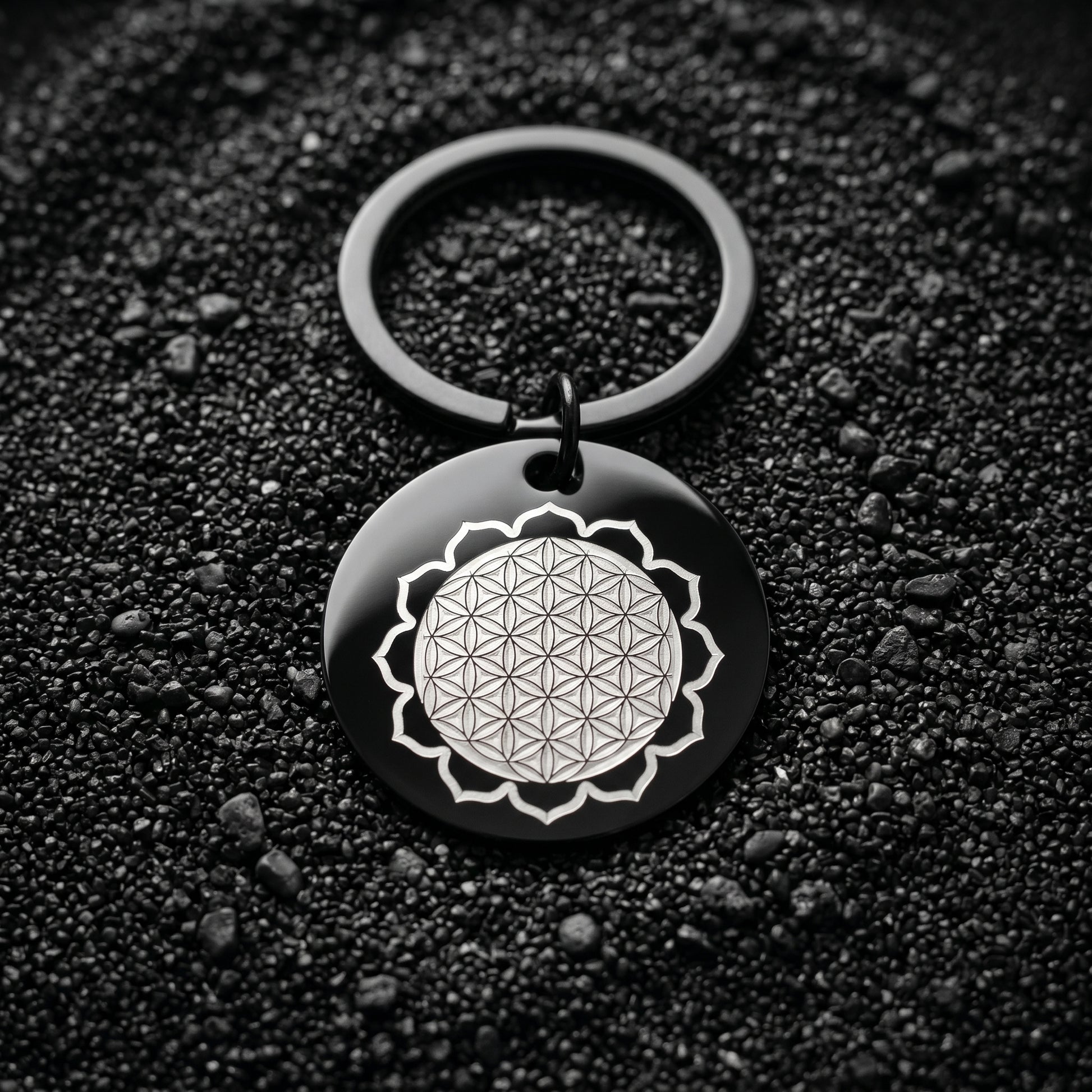 Porte-clefs Bijoux de sac Accessoire de sac noir en acier inoxydable gravé couleur par technologie laser MOPA