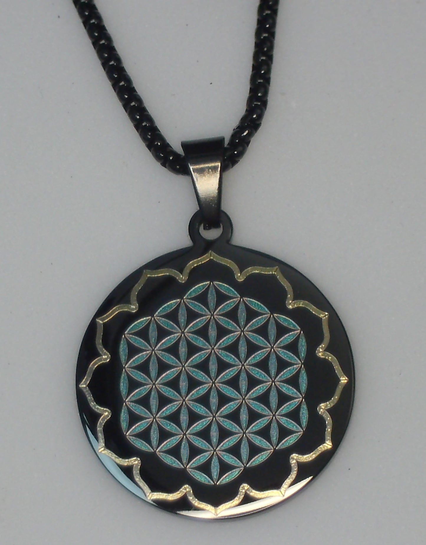 Fleur de vie Bleu dans un pétale d'Or