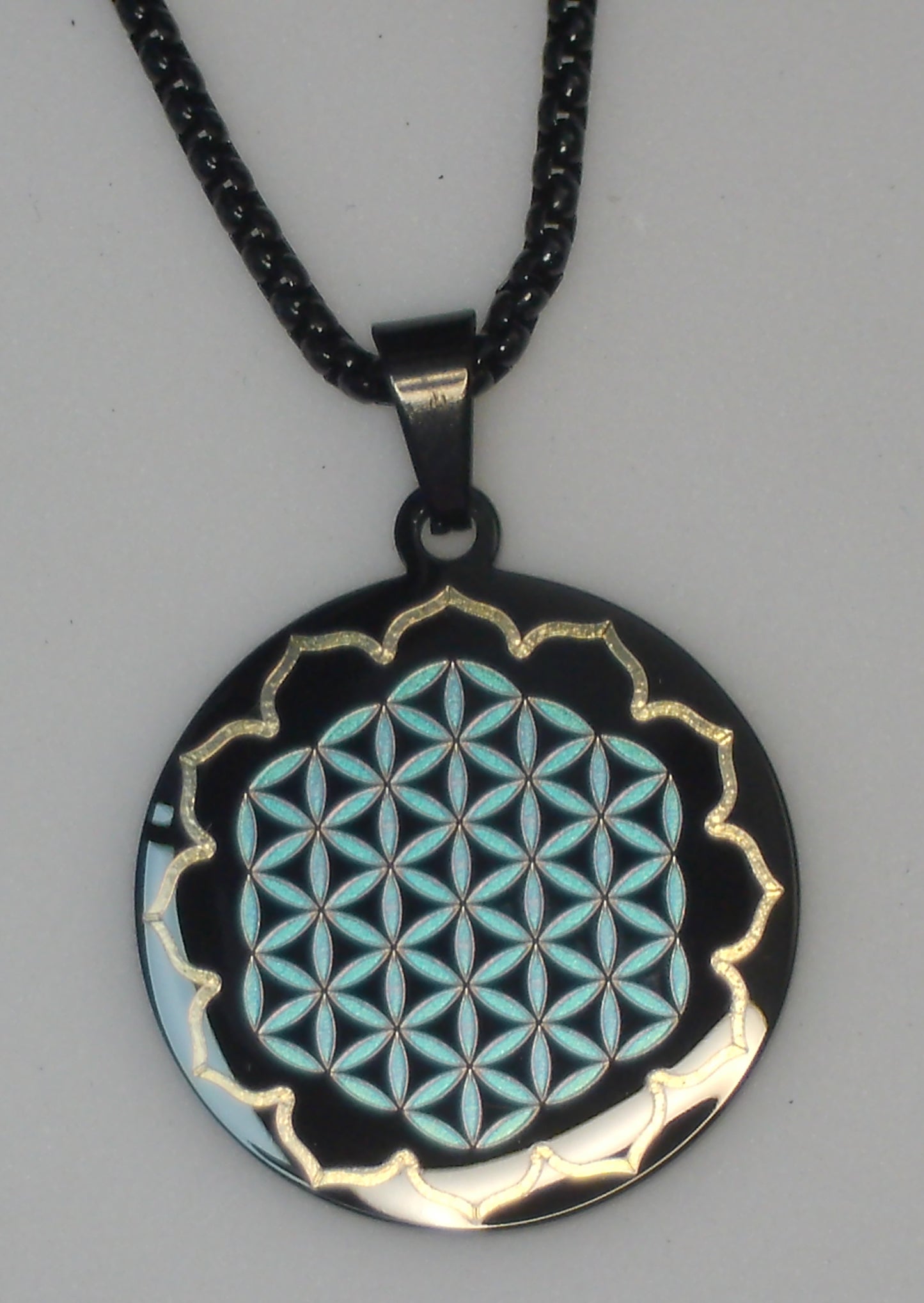 Fleur de vie Bleu dans un pétale d'Or