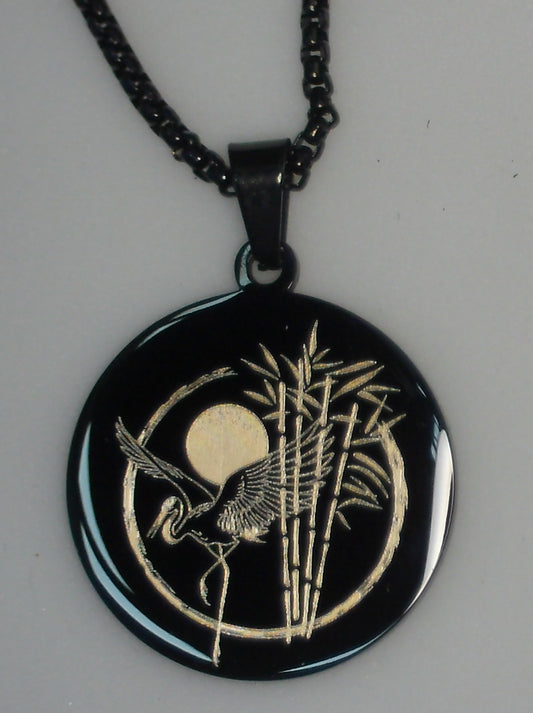 Grue japonaise dans cercle Zen en Or