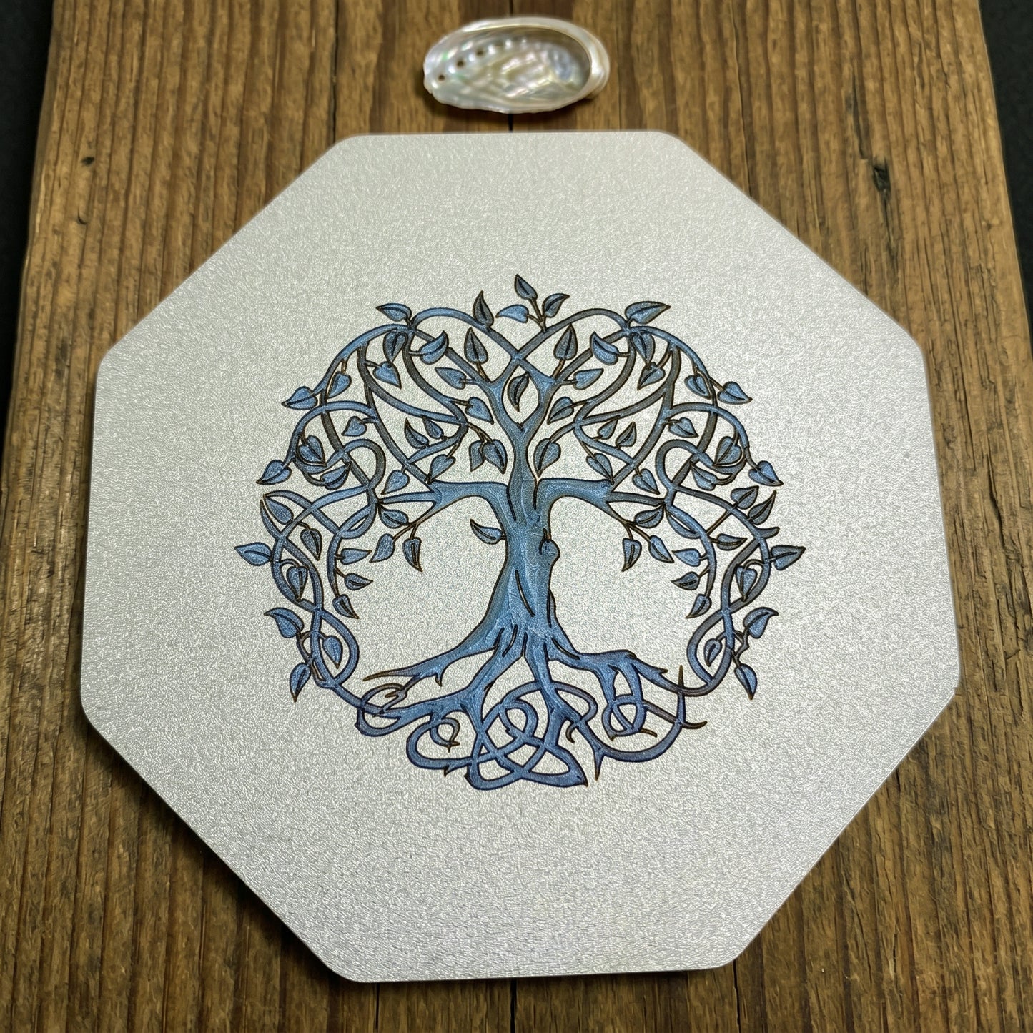 Arbre de Vie ciselé bleu marine Lux-Kimiya Ornement Acier Inoxydable marin, gravé couleur par technologie laser MOPA
