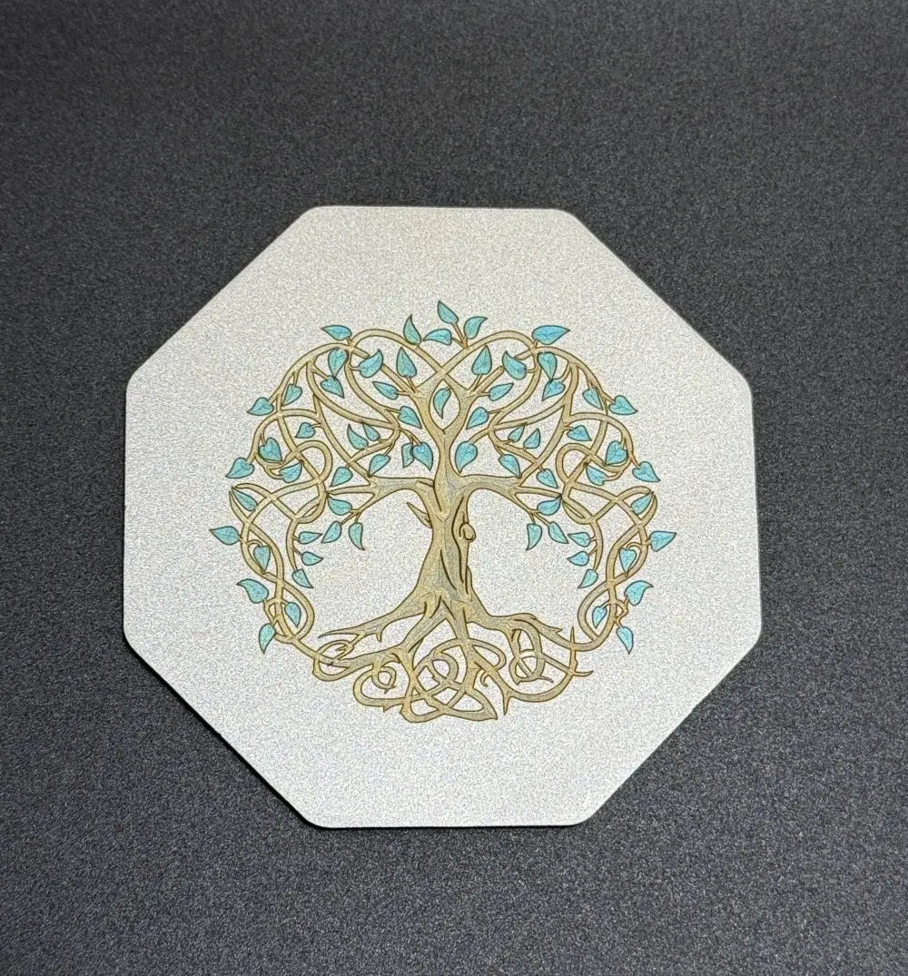 Arbre de vie Ciselé Or Feuilles Vertes Lux-Kimiya Ornement Inox