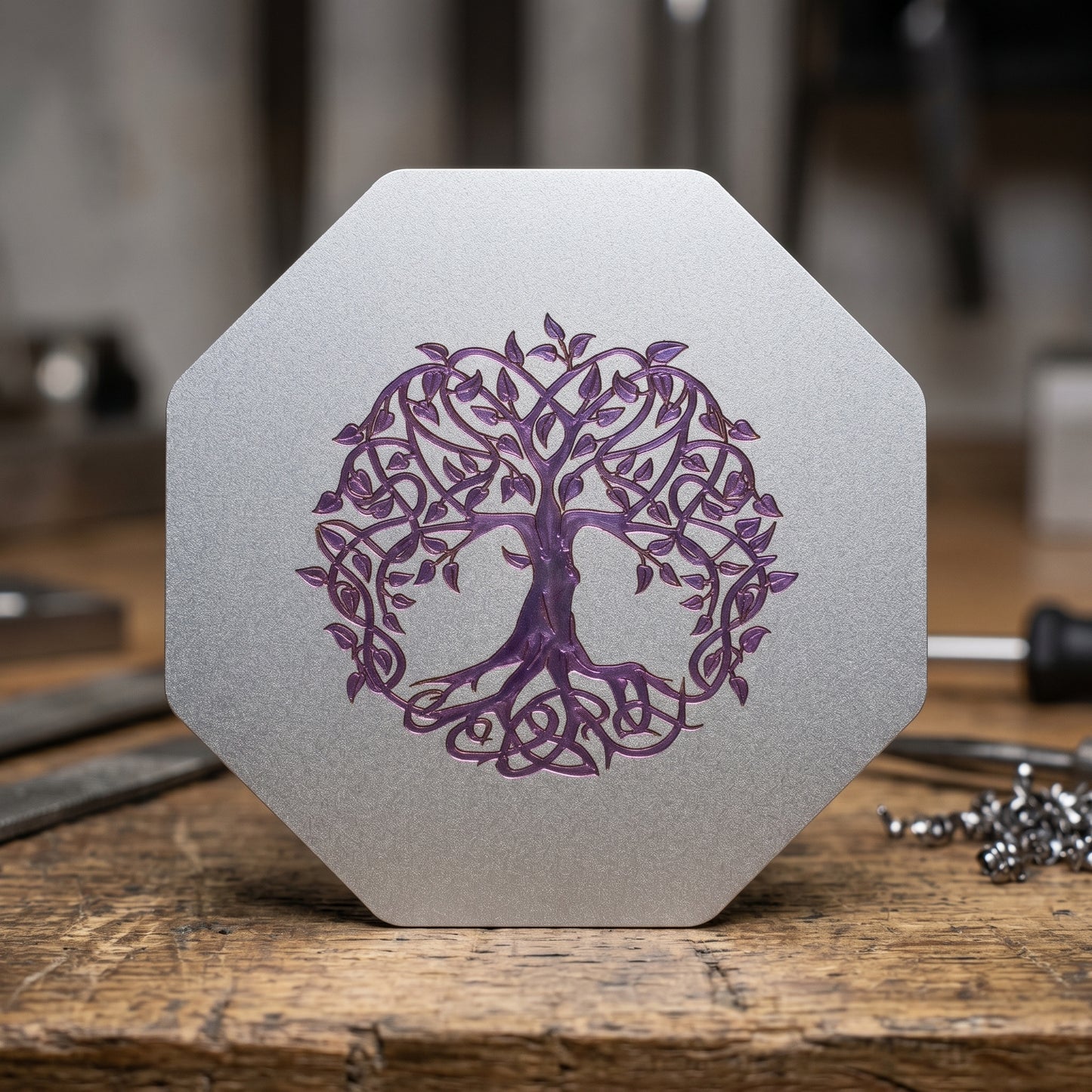 Arbre de Vie ciselé Fushia Lux-Kimiya Ornement Acier Inoxydable marin, gravé couleur par technologie laser MOPA