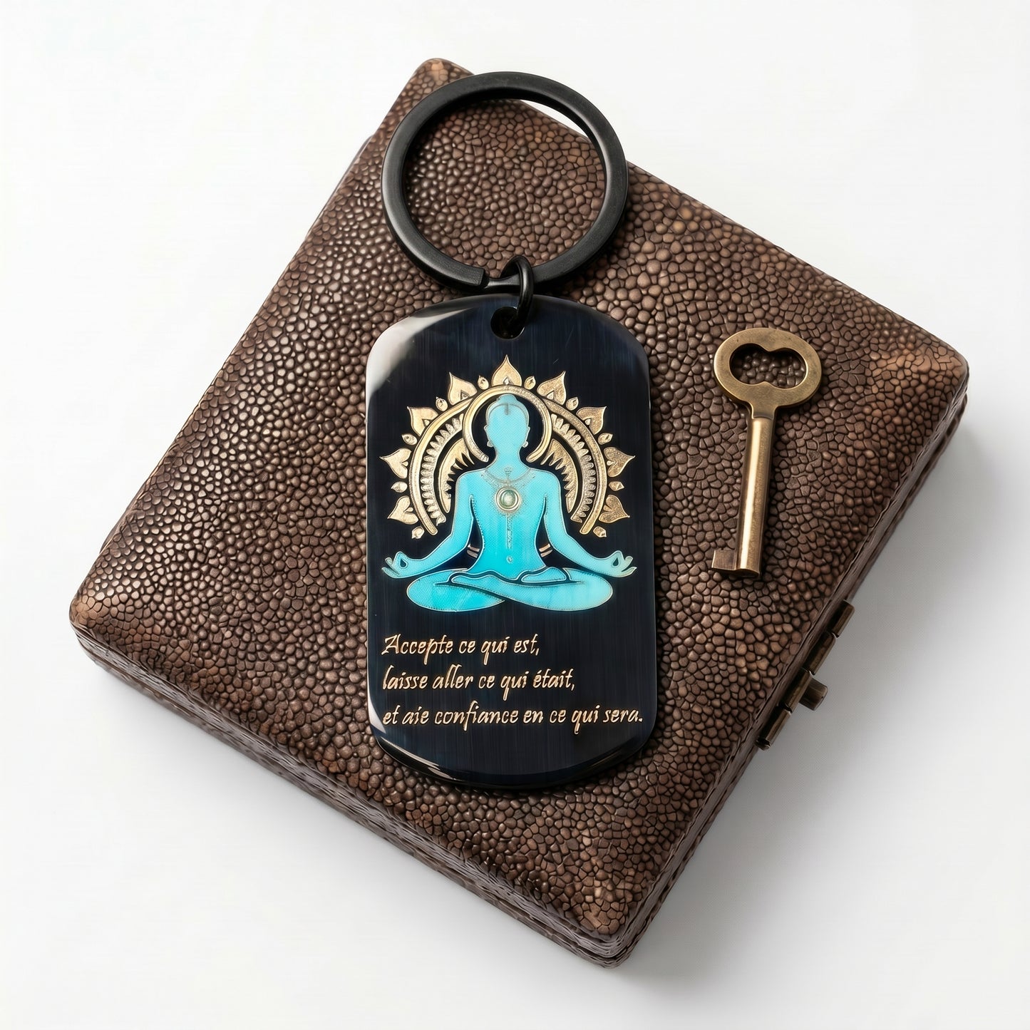 Porte-clefs Bijoux de sac noir en acier inoxydable gravé couleur par technologie laser MOPA