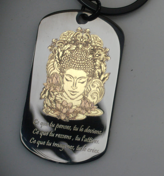 Porte-cles Bijoux de sac noir en acier inoxydable gravé couleur par technologie  laser MOPA 