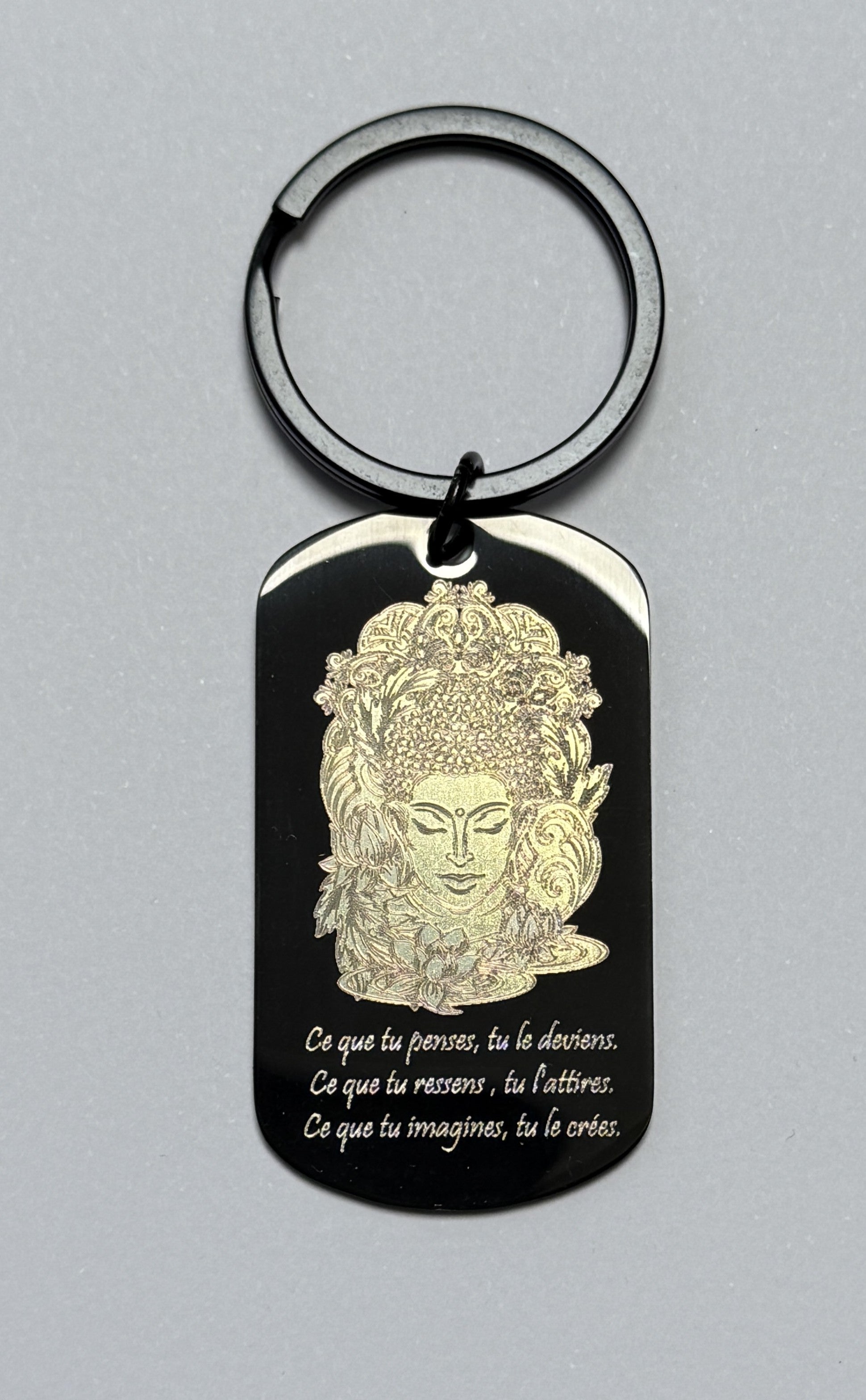 Porte-cles Bijoux de sac noir en acier inoxydable gravé couleur par technologie  laser MOPA 