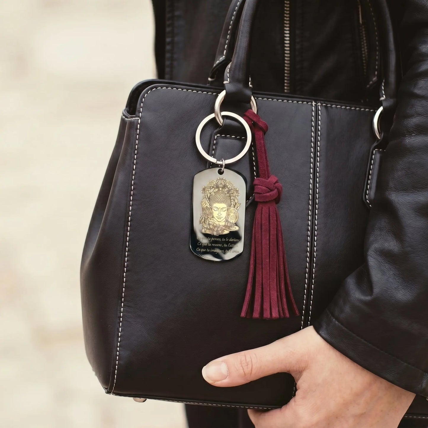 Porte-clés / Bijou de sacs : Bouddha d'Or aux Lotus + Citation Lux-Kimiya Porte-clefs/ Bijoux de sac